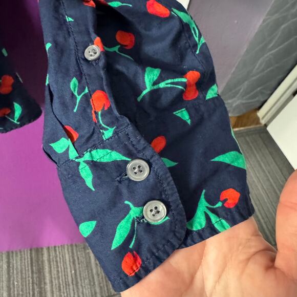 J.Crew Navy Cherry Print Button Down Shirt Long Sleeve Cotton Medium - Picture 5 of 9